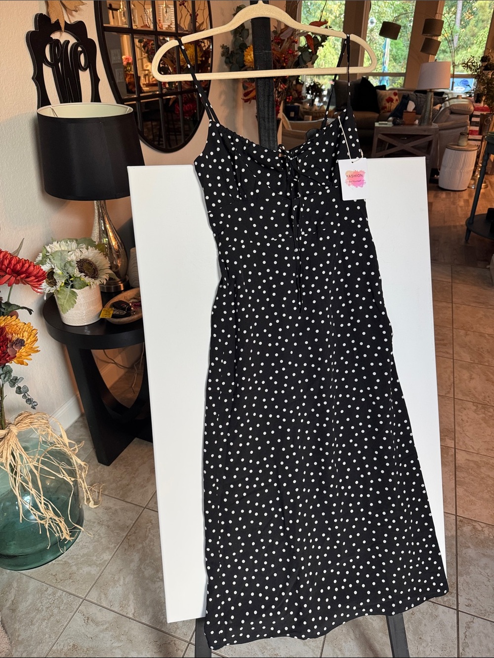 Sleeveless Black Polka Dot Midi Dress XS NWT